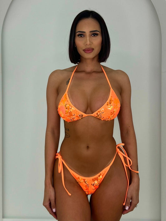 BEACHELLA CHEEKY SCRUNCH BOTTOM - ORANGE SEQUIN - Berry Beachy Swimwear