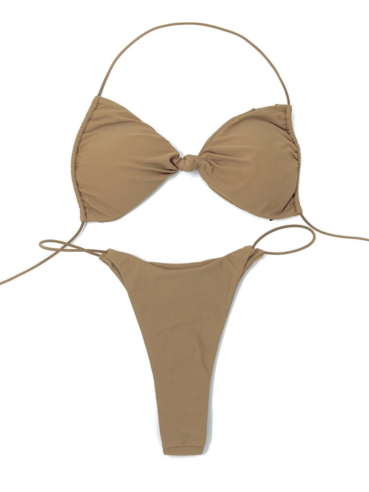 MICRO SKIN BOW TOP - LATTE - Berry Beachy Swimwear