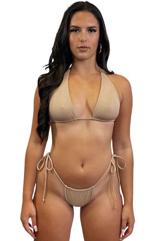 TEDDY RIBBED HALTER TOP - TAN - Berry Beachy Swimwear
